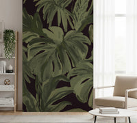 Jungle Monstera Tropical Midnight Wall Mural