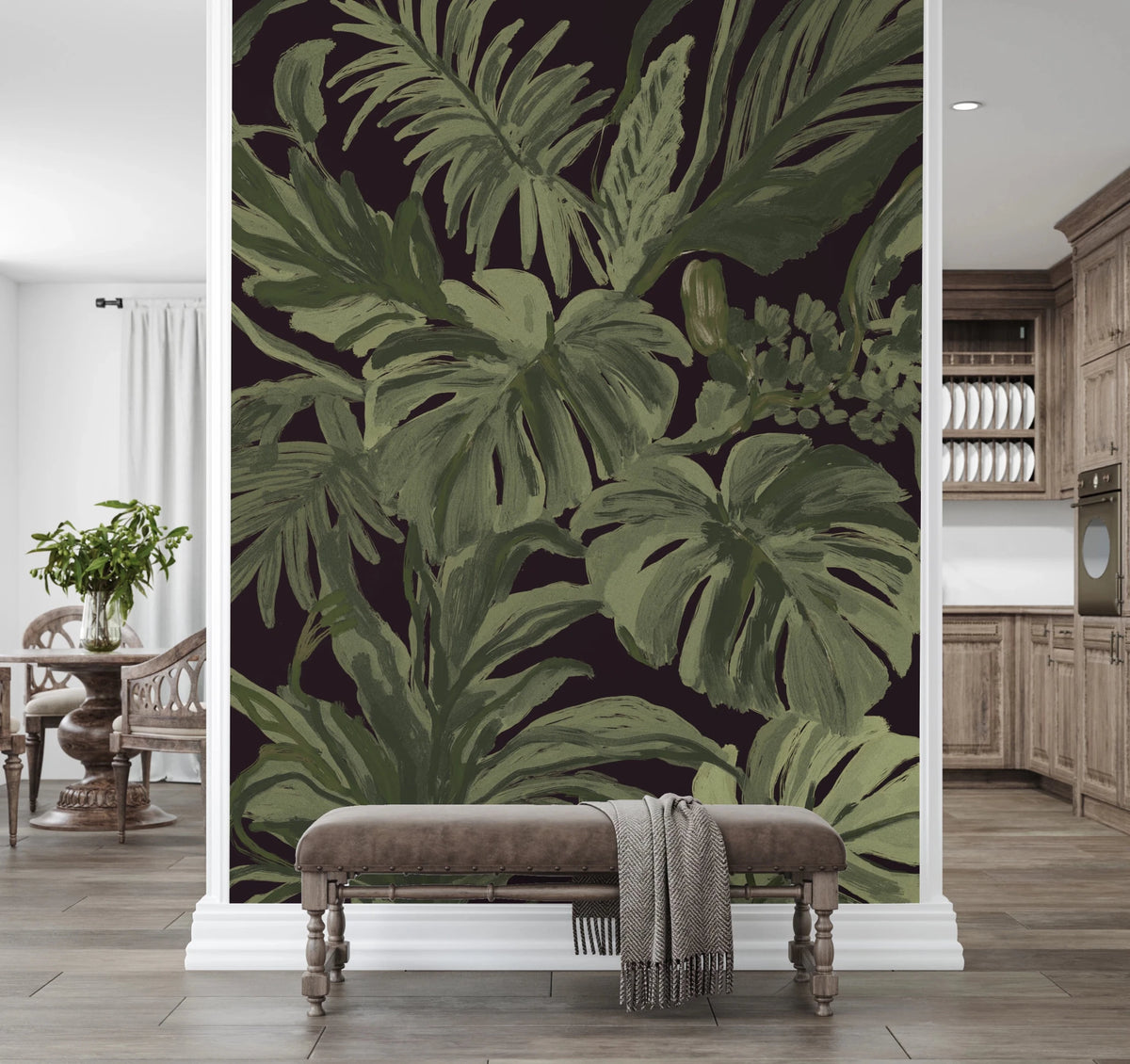 Jungle Monstera Tropical Midnight Wall Mural