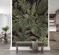 Jungle Monstera Tropical Midnight Wall Mural