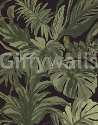 Jungle Monstera Tropical Midnight Wall Mural