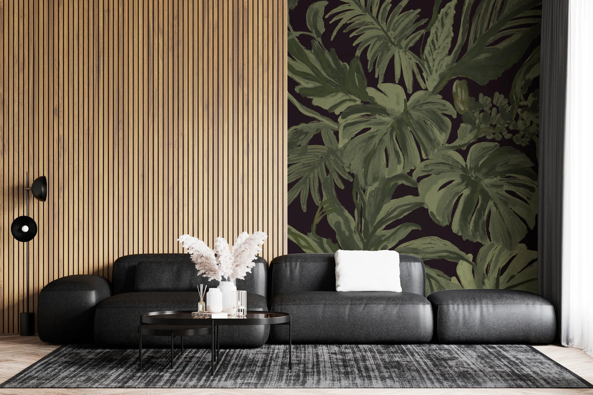 Jungle Monstera Tropical Midnight Wall Mural
