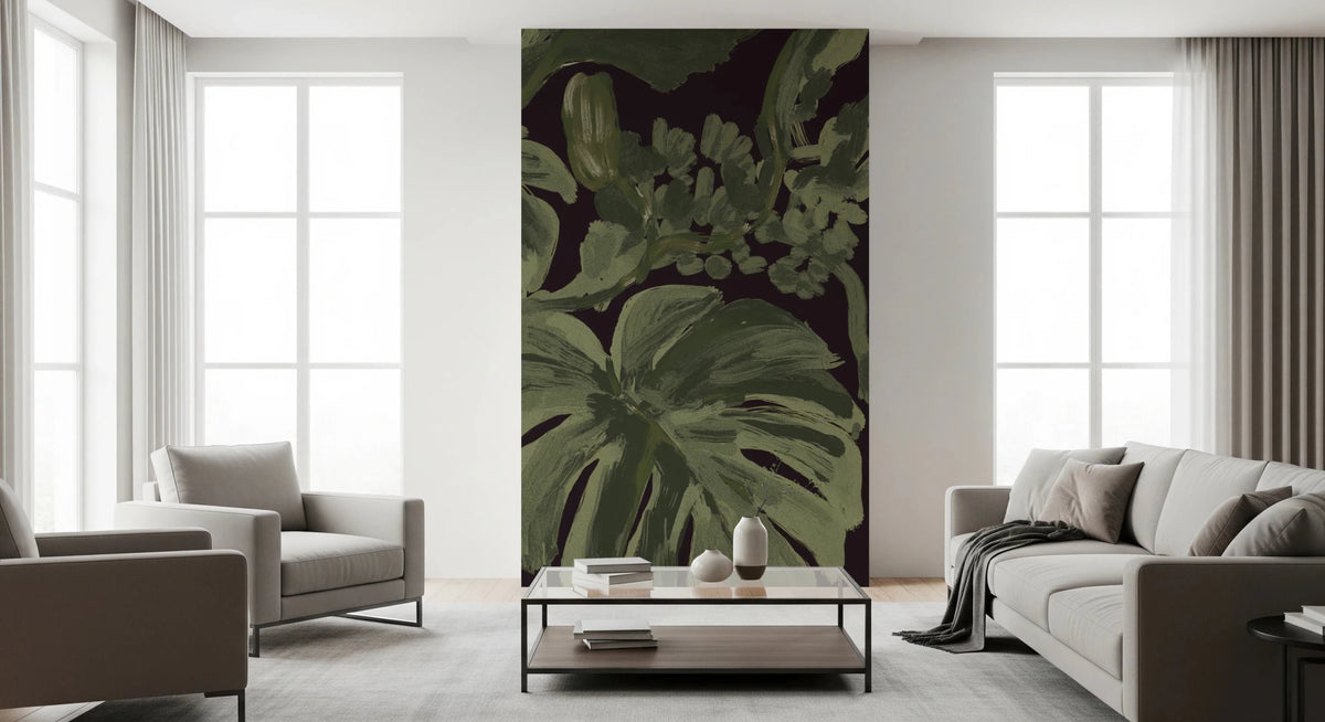 Jungle Monstera Tropical Midnight Wall Mural