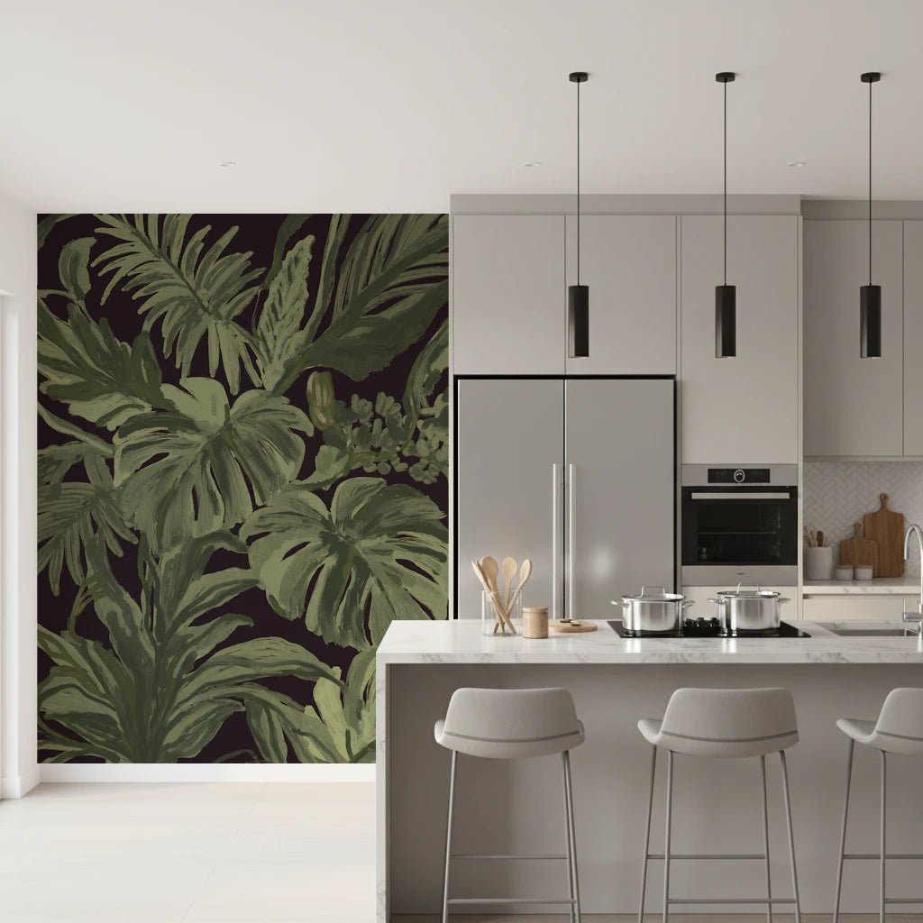 Jungle Monstera Tropical Midnight Wall Mural