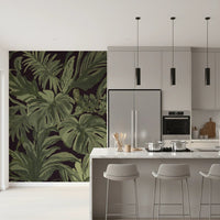 Jungle Monstera Tropical Midnight Wall Mural