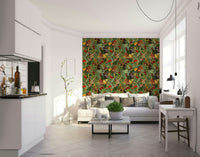 Jungle-themed wallpaper bringing nature’s beauty indoors.


