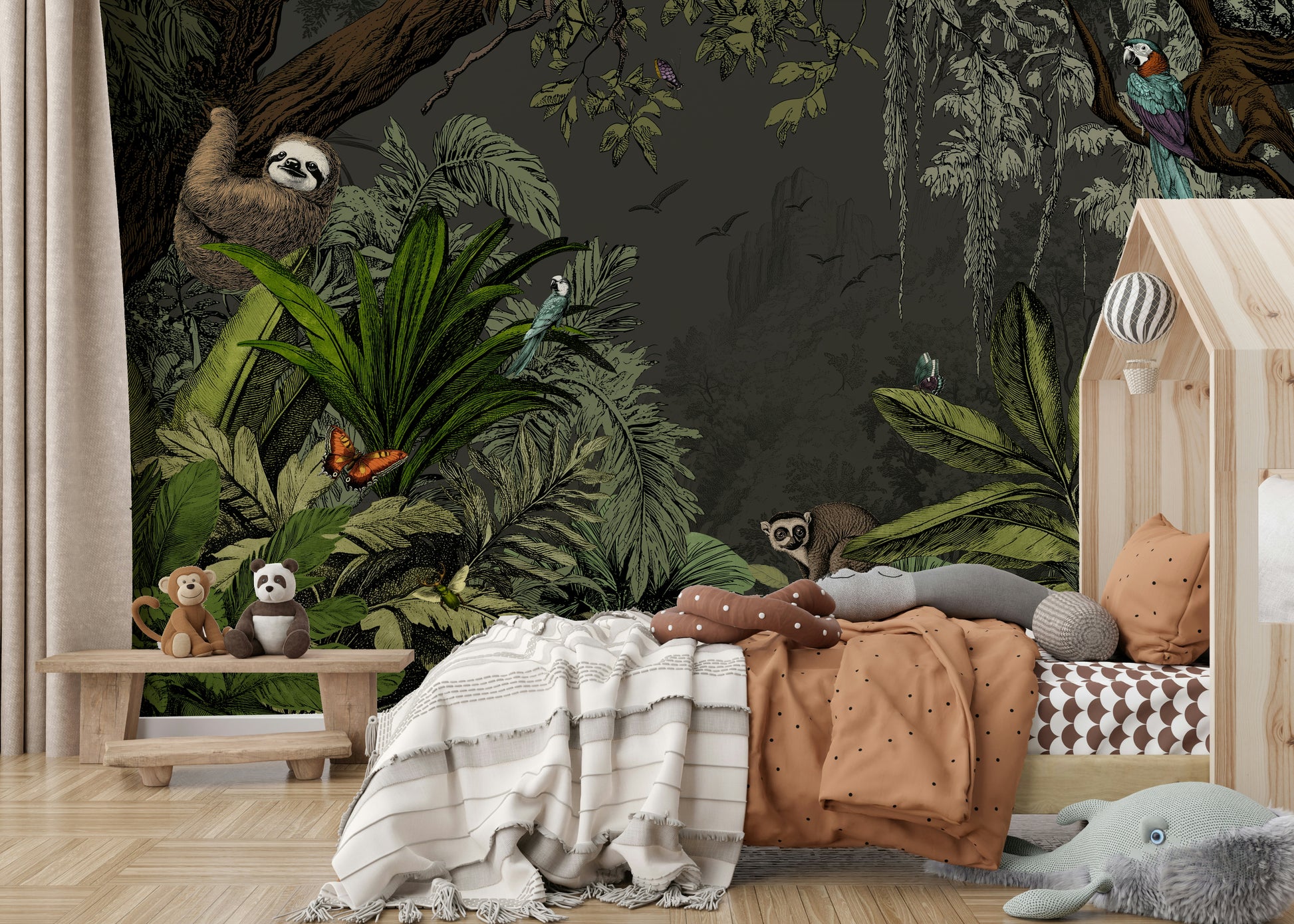 Peaceful jungle Vista Night mural for bedroom or living room decor.

