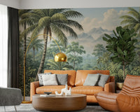 Vibrant banana plants embellish nature inspired wallpaper for walls.