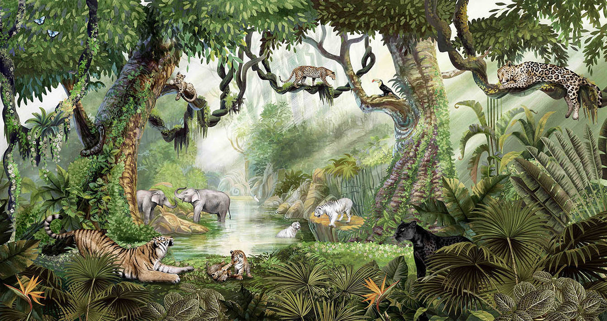 Jungle Cats Wallpaper Mural in your room — zoomed