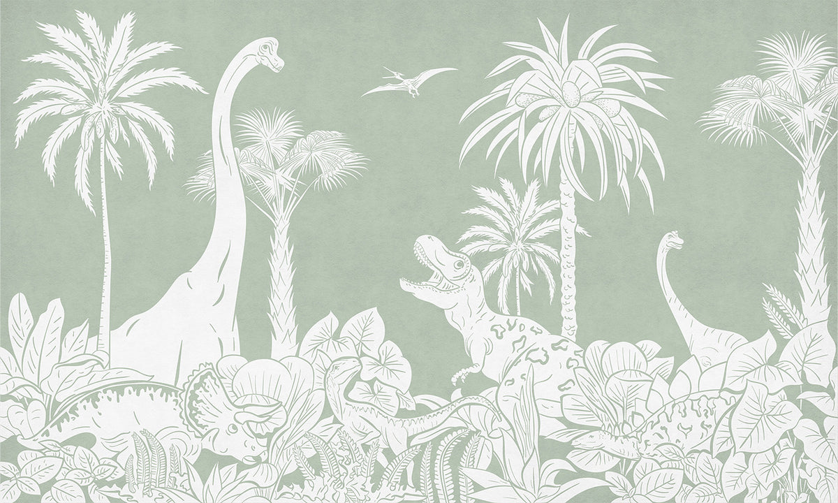 Monochrome Dino Green Wall Mural in your room