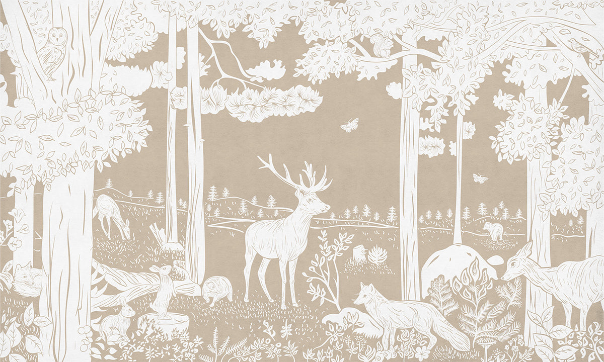 Monochrome Forest Brown Wall Mural in your room — zoomed