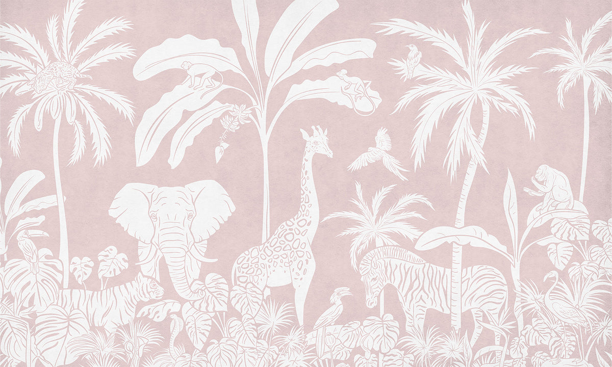 Monochrome Jungle Pink Wall Mural in your room
