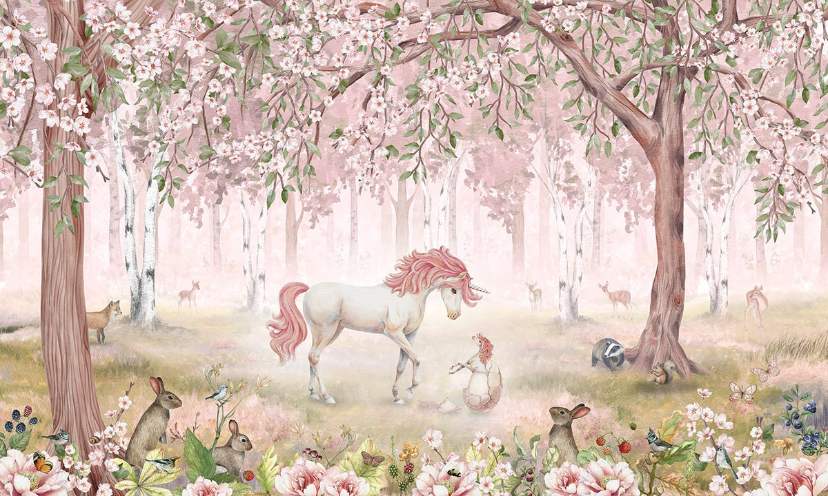 Unicorn Forest Pink Wall Mural in your room