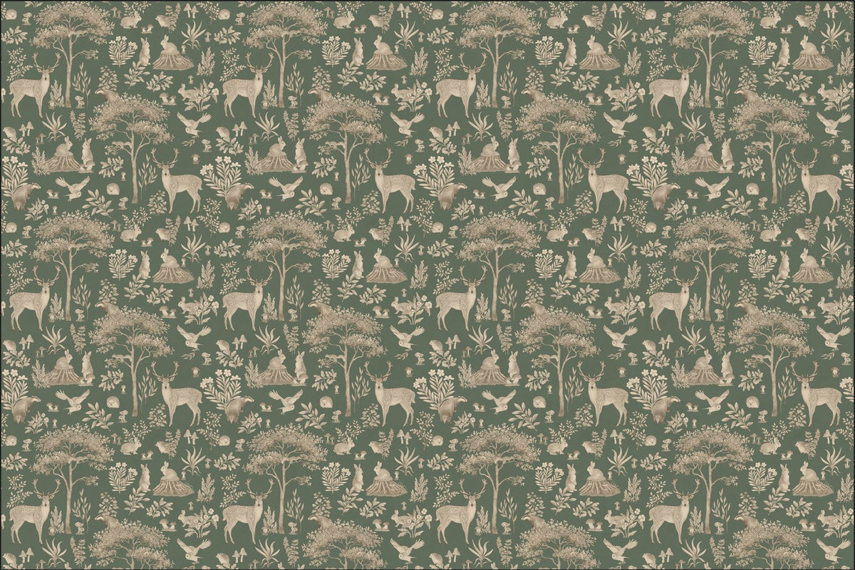 Vintage Green Wildlife Wallpaper in your room