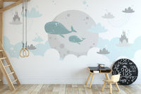 Magical Whale Castle Airborne Fantasy Wallpaper Mural - Giffywalls