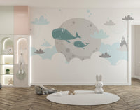 Magical Whale Castle Airborne Fantasy Wallpaper Mural - Giffywalls