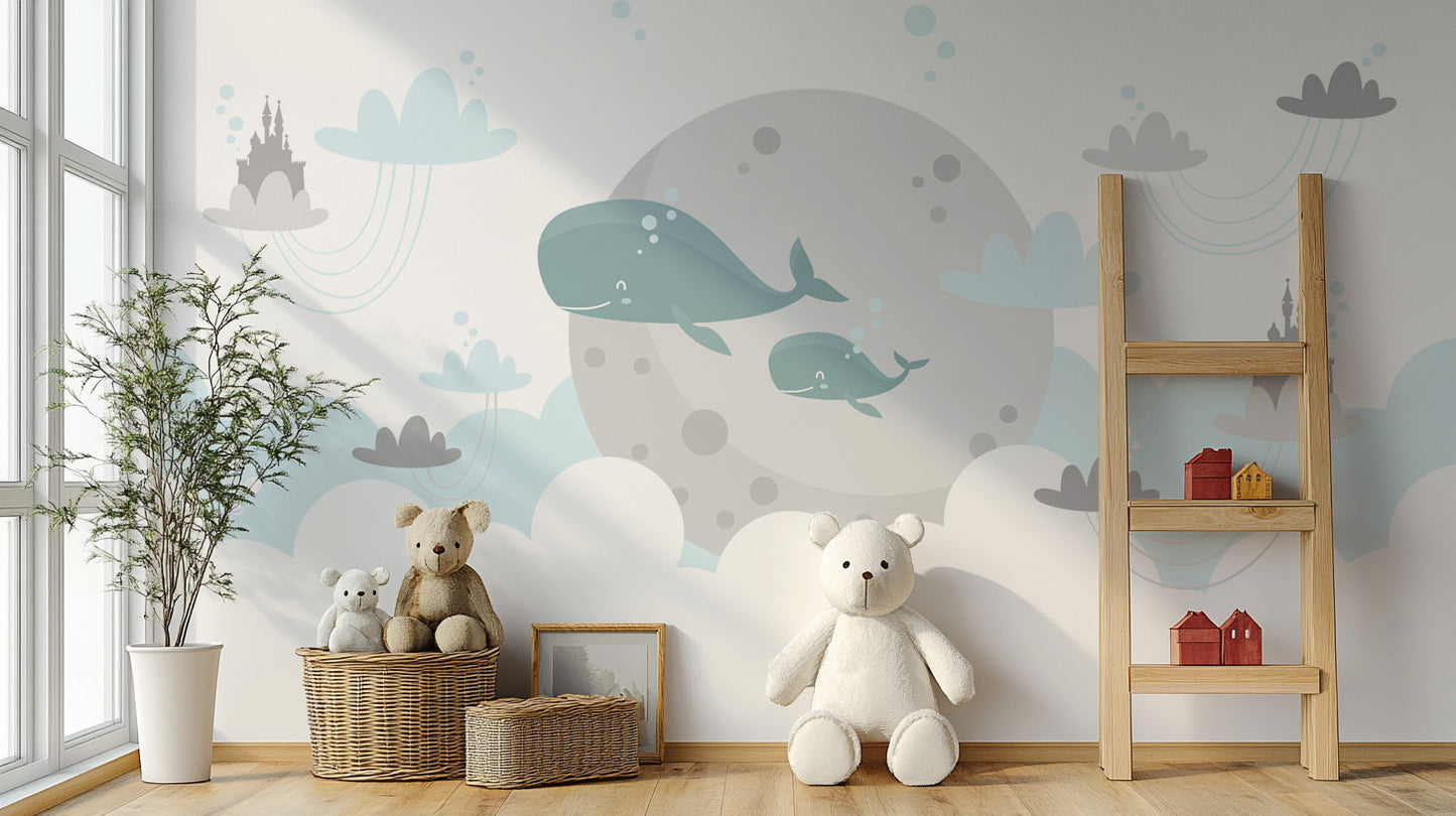 Magical Whale Castle Airborne Fantasy Wallpaper Mural - Giffywalls