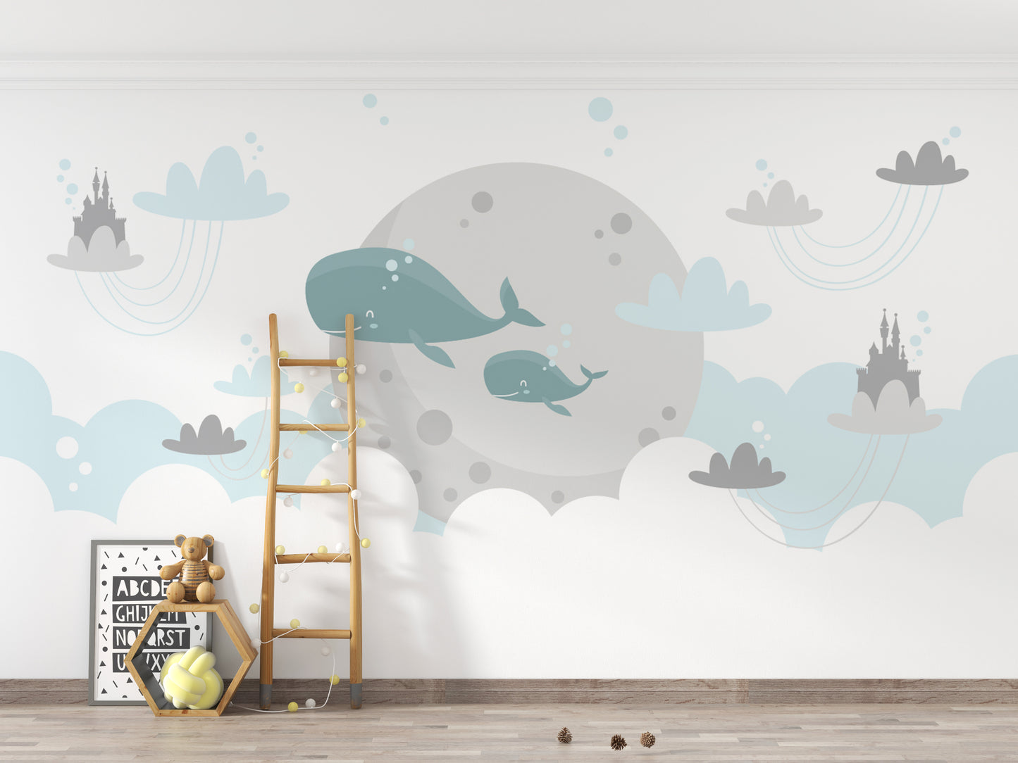 Magical whale mural for dreamy vibes
