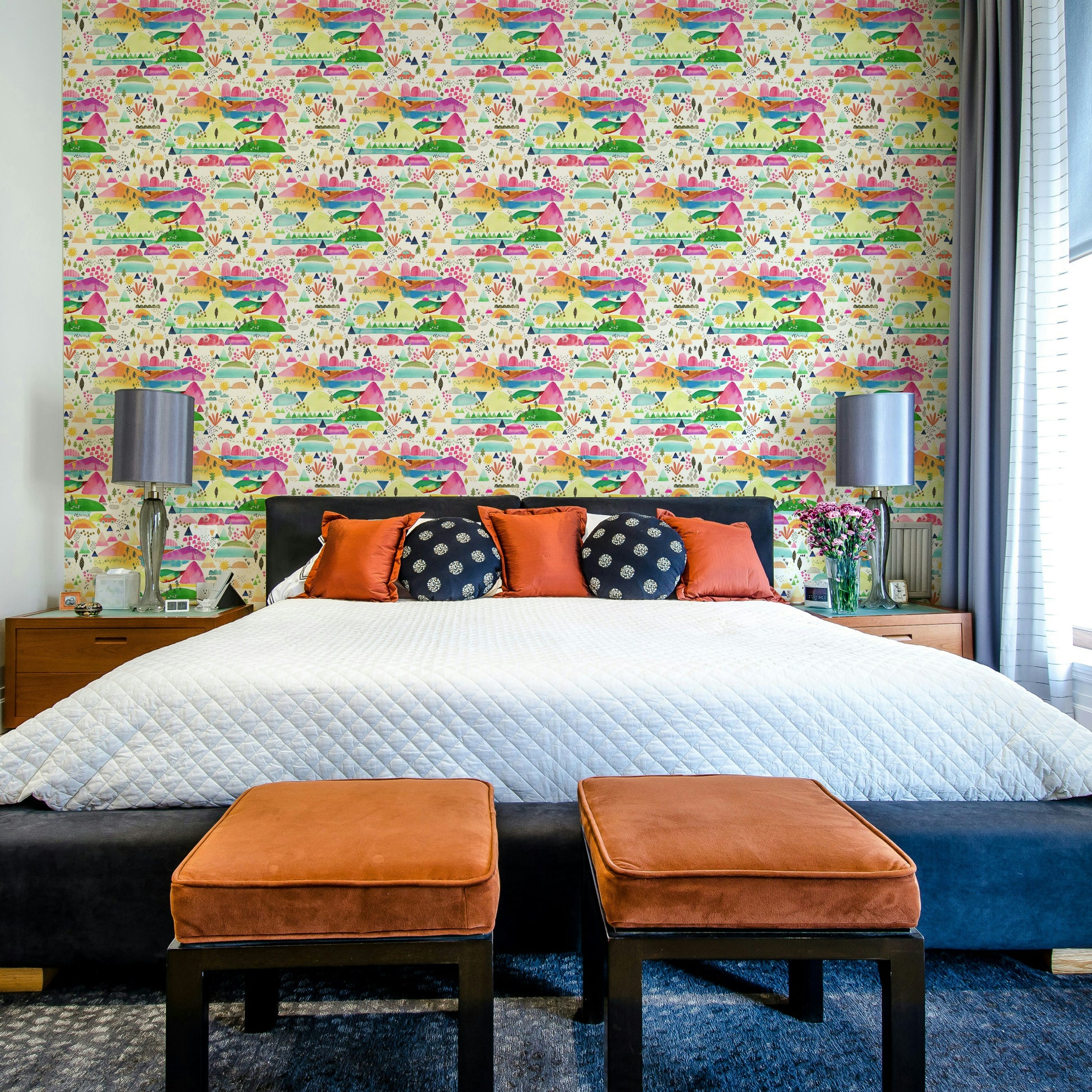 Illustrated mountain wallpaper with playful vibes

