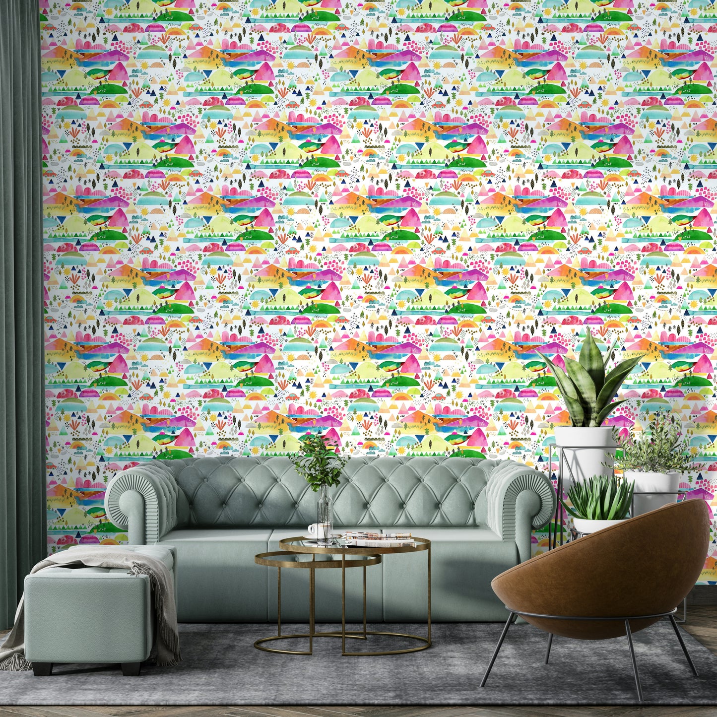 Cute mountain range design for nursery wallpaper

