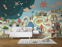 Fun city adventure mural for children

