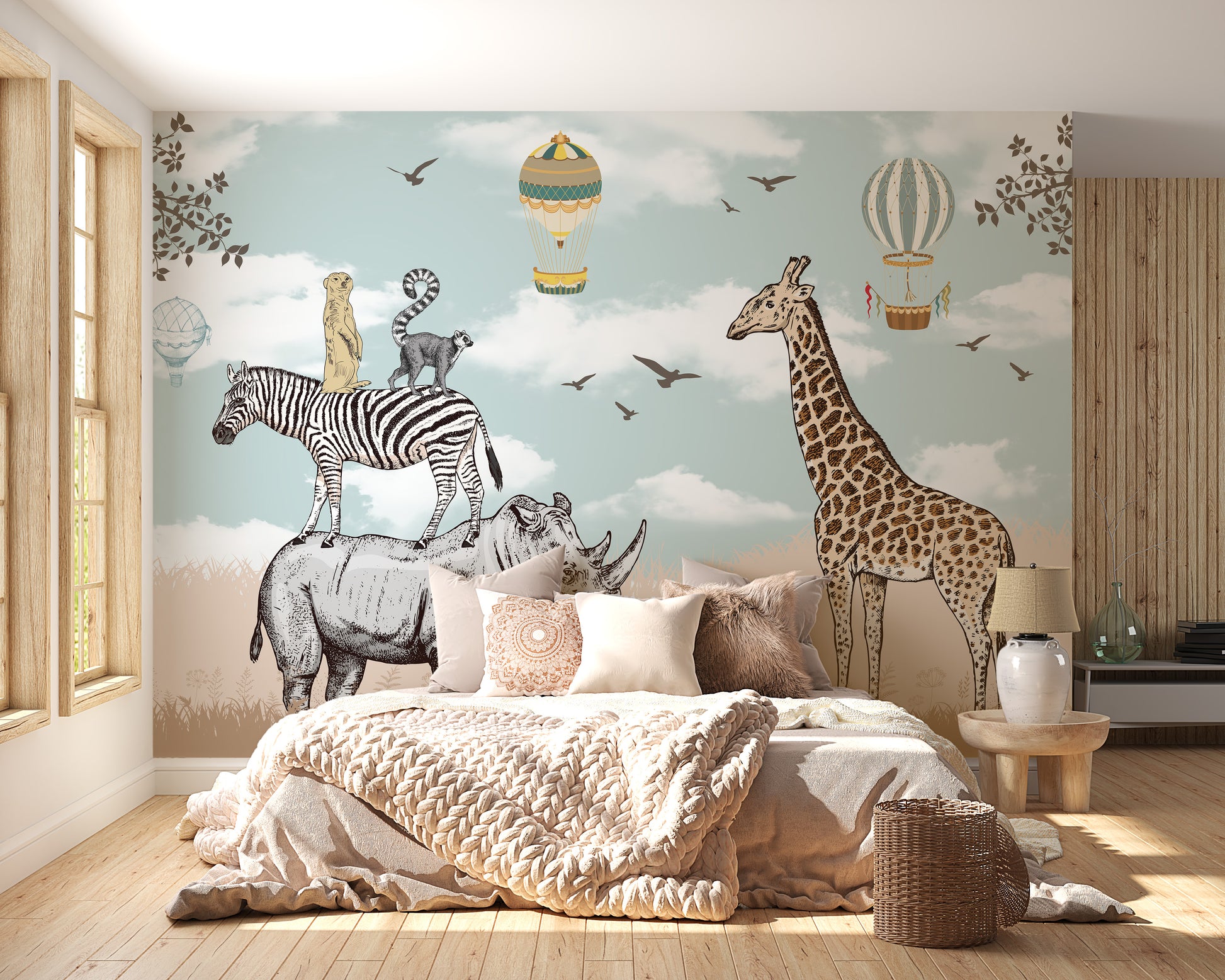 Savannah Animals Kids Room Wallpaper Mural - Giffywalls