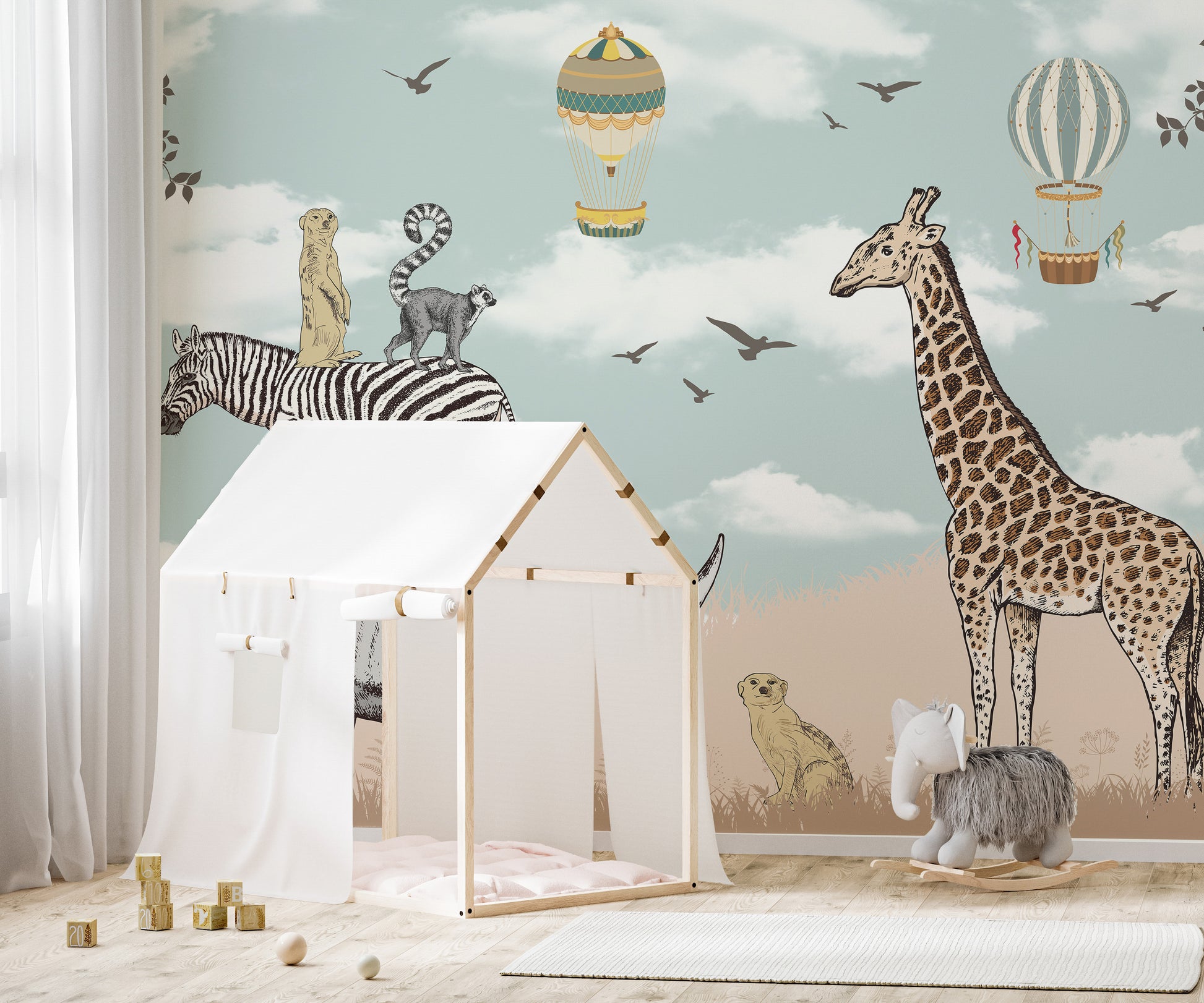 Savannah Animals Kids Room Wallpaper Mural - Giffywalls