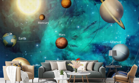 Fun solar system mural for kids’ rooms
