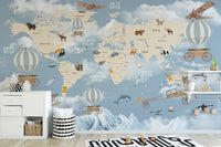 Playful children’s world map mural wallpaper
