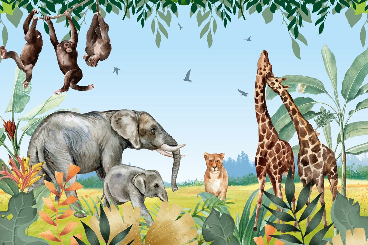 African Safari Jungle Animals Wallpaper Mural in your room