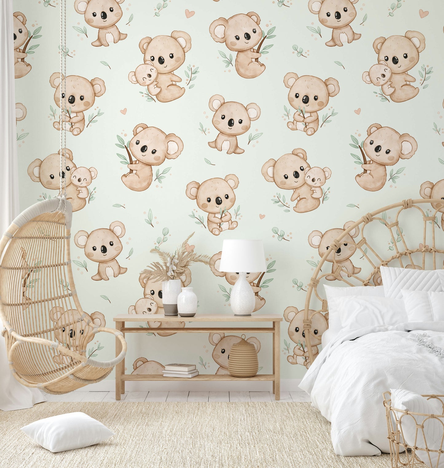 Koala Cuddles mint Wallpaper