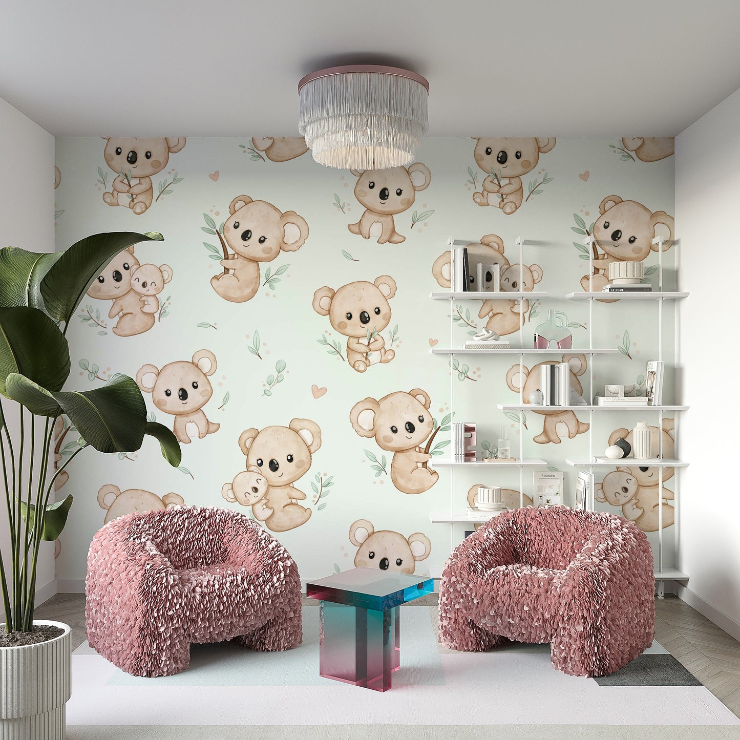Koala Cuddles mint Wallpaper