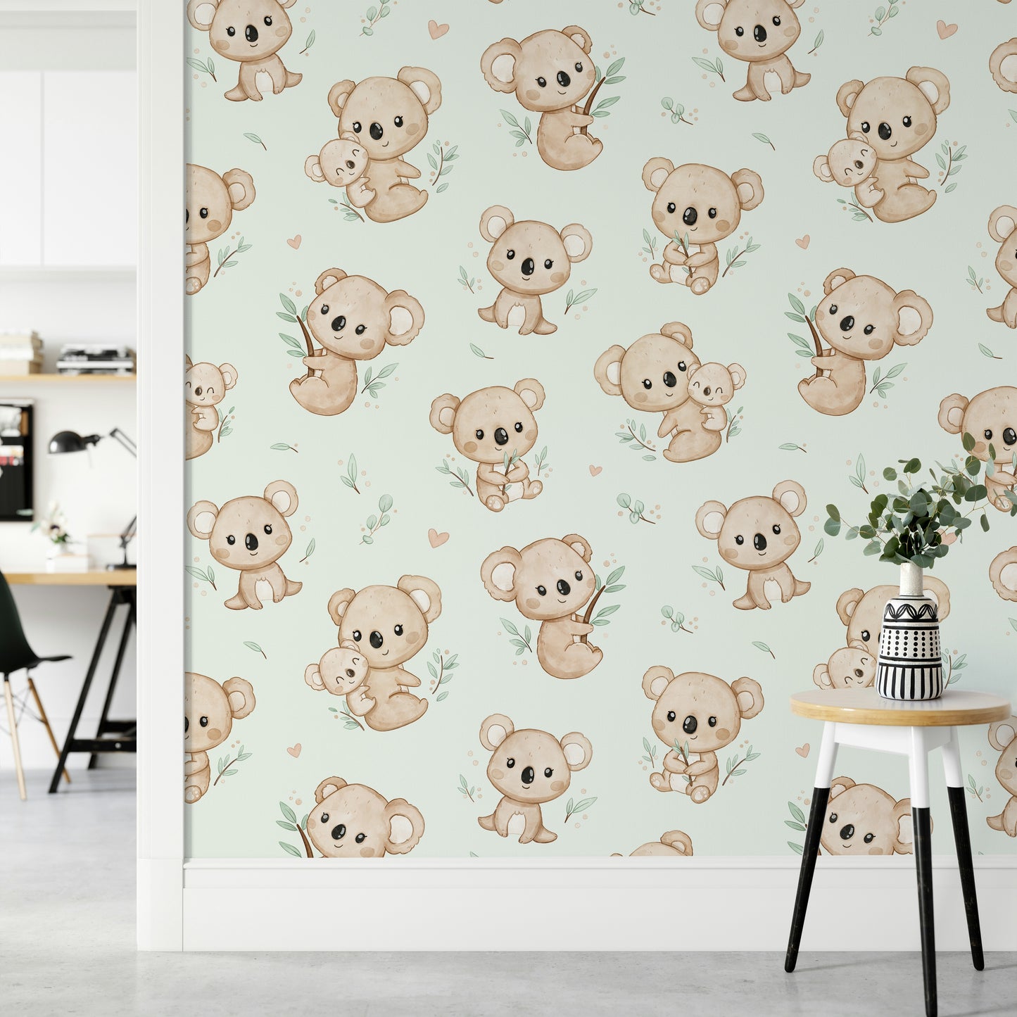 Koala Cuddles mint Wallpaper