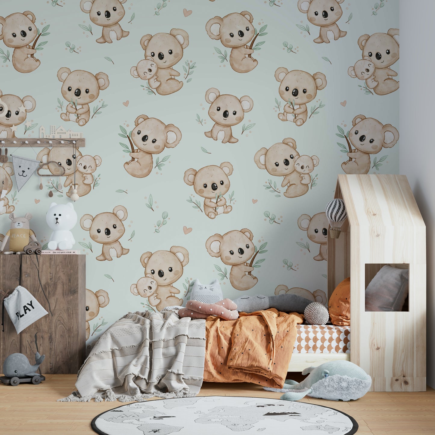 Koala Cuddles mint Wallpaper