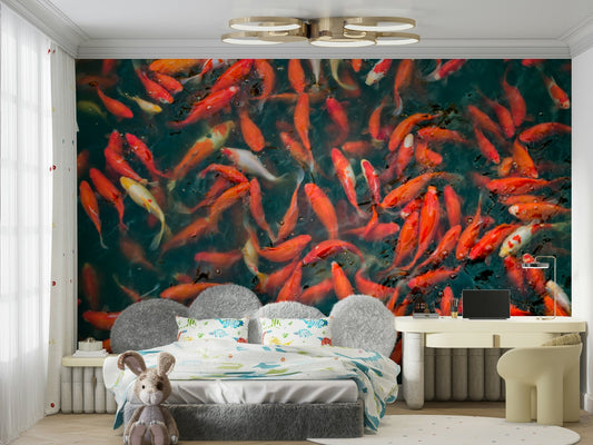 Vibrant koi fish swimming in a pond.

