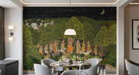 Mythology landscape wall mural with Krishna figures and animals