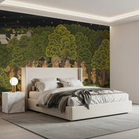 Bedroom Krishna's Enchanted Forest Night wall mural with moon sky