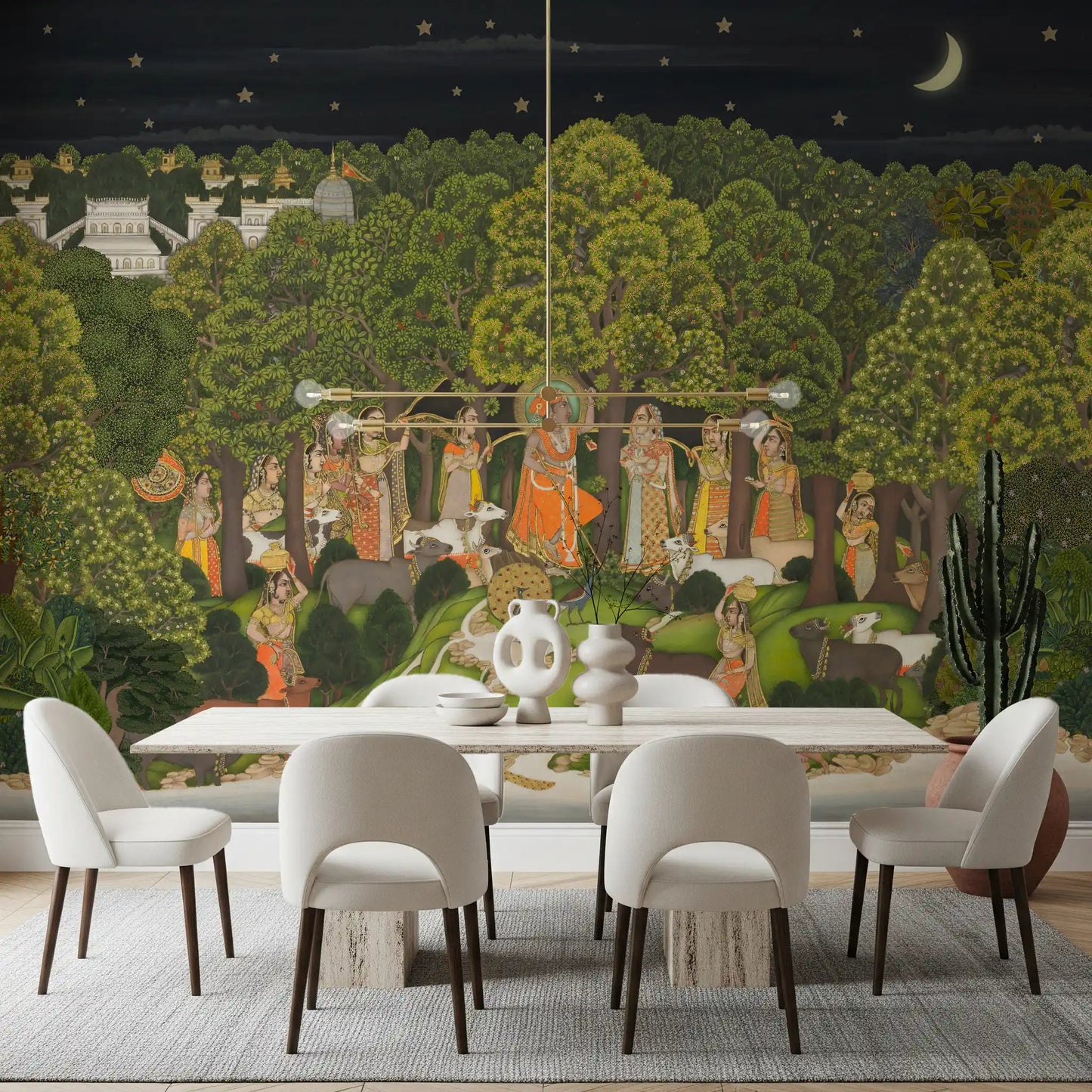 Dining room Krishna's Enchanted Forest Night wall mural with wildlife