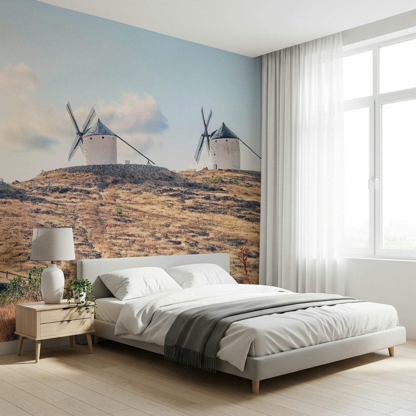 Famous La Mancha Windmills hilltop wallpaper for walls panorama.