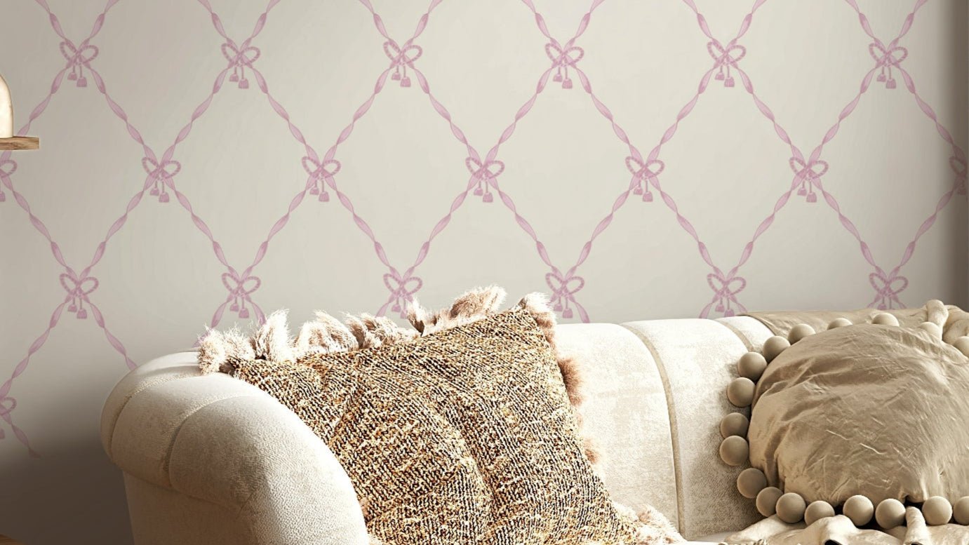 A wall mural of a peaceful lace and tassel pattern.

