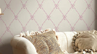 A wall mural of a peaceful lace and tassel pattern.

