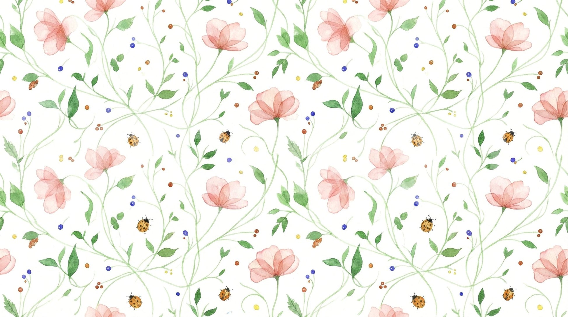 Ladybug Bloom Wall Mural with red ladybugs and white daisies in a modern nursery.