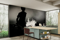 A peaceful night festival mural on decorative wallpaper.

