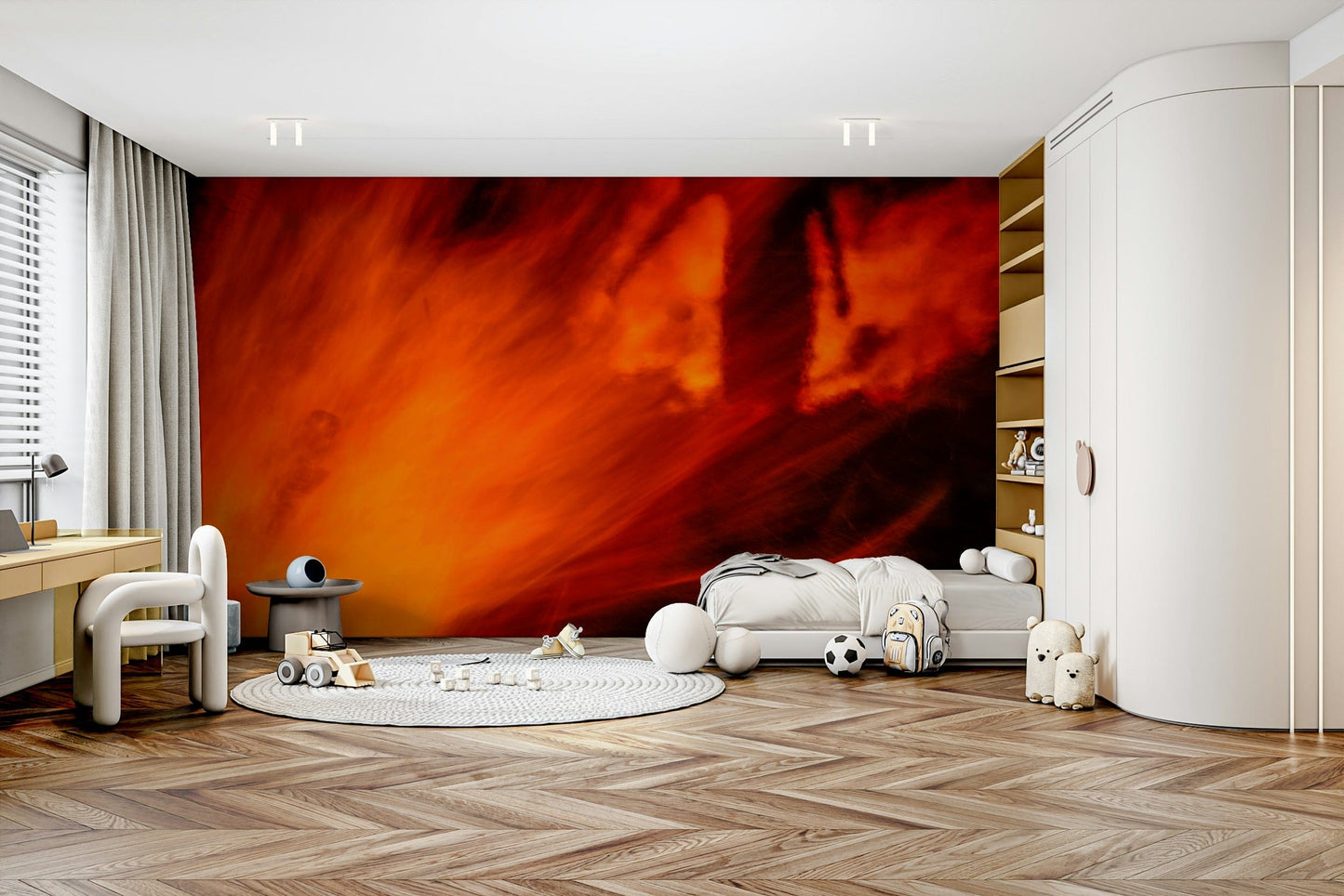 An artistic cultural celebration mural on minimalist wallpaper.

