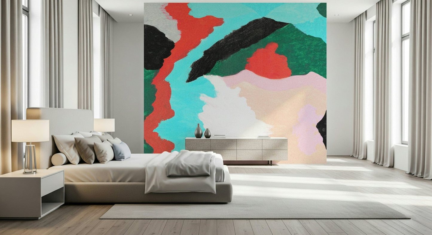 Lagoon Wall bold contemporary art mural. Colorful textured design.