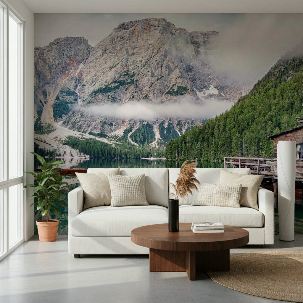 Wallpaper of Lake Braies Calm, serene alpine view.