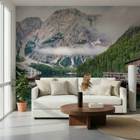 Wallpaper of Lake Braies Calm, serene alpine view.