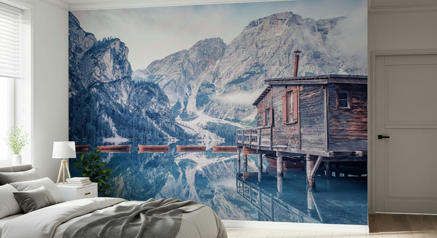 Braies Lake Serenity peaceful nature wallpaper for walls.