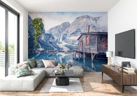 Calm blue water Braies Lake Serenity wall mural.