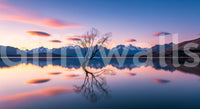 Iconic Lake Serenity Dusk wallpaper, beautiful minimalist tree, smooth water surface.