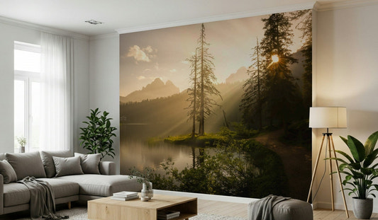 Lakeside Radiance wallpaper mountain lake sun rays photo.